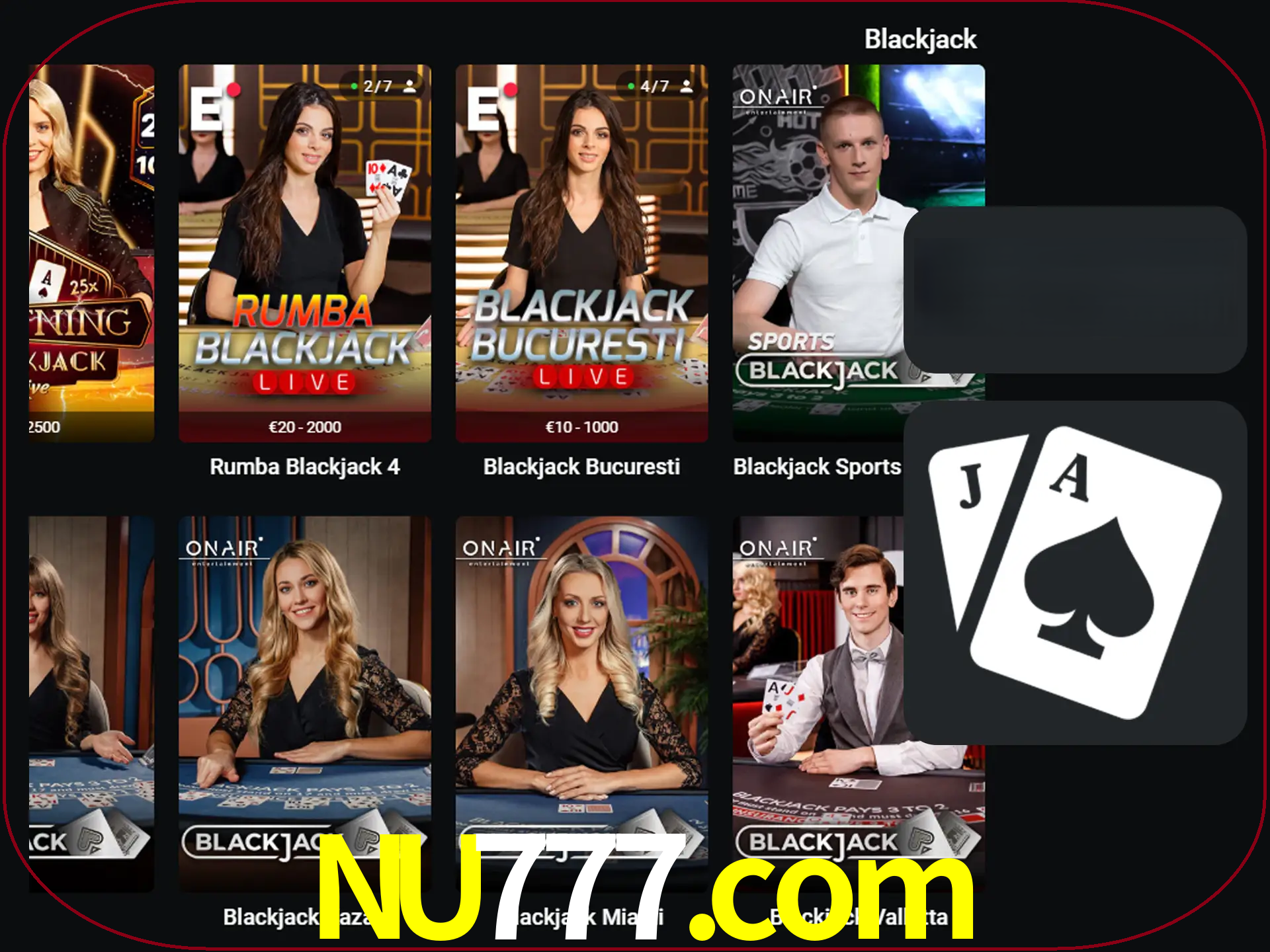 Escolha uma mesa completa de jogadores de blackjack.